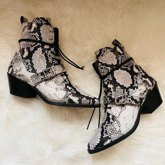 New! AllSaints Katy Snake Print Calf Leather Western Boots. No box. Never worn. - Picture 2 of 14